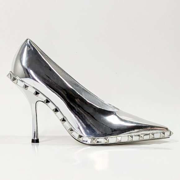Valentino Garavani Women's Pointed Toe Rockstud Pumps Silver Sz 37.5 MSRP $1,390 - Picture 1 of 9